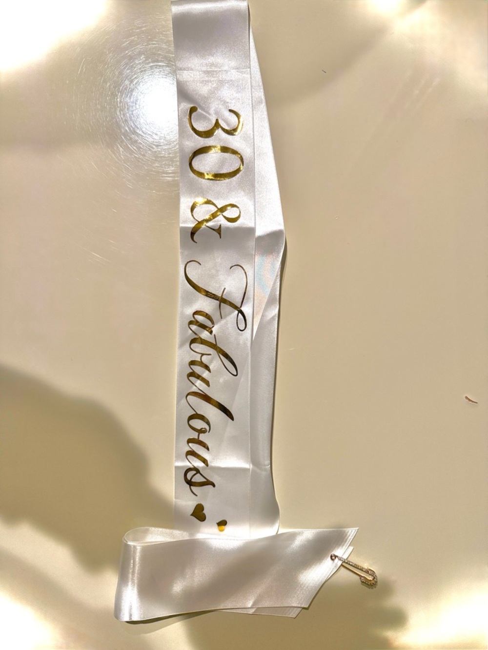 "30 & Fabulous" White Satin Sash with Gold Foil